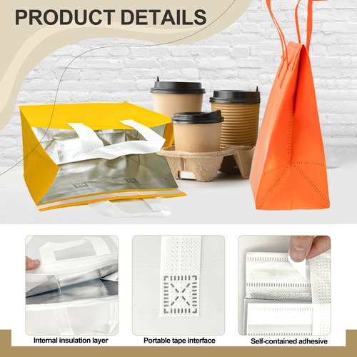 120 Pcs Insulated Take Out Bags Bulk in Thermal Insulation Lunch Bag for Hot Cold Food Pizza Coffee Milk Tea Delivery Cooler Bag for Catering Restaurant Picnic (9.5 x 9.5 x 6 in) (120, 24x24x15)