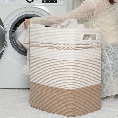SIXDOVE Laundry Basket, Large Woven Rope Tall Laundry Basket with Handles, Decorative Storage Basket for Clothes and Blankets in Living room, Bedroom