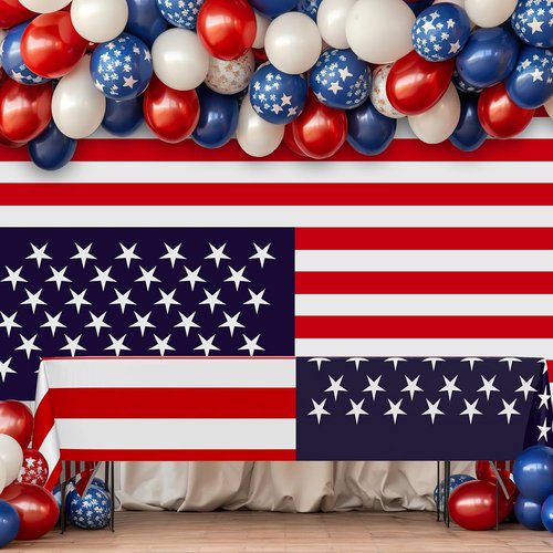Newwiee Patriotic Tablecloth - American Flag Design | Disposable 54x108 Inch Rectangle (6 Pcs)