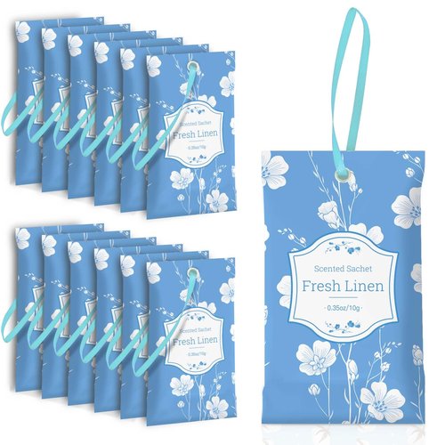 SCENTORINI Scented Sachets for Drawers and Closets, Fresh Linen Scent 14 Pack, Sachets Bags, Closet Freshener Sachet for Wardrobe, Cupboard, Luggage, Handbag, Suitcases