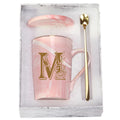 WENSSY Pink 14 Ounce Letter M with Flower Personalized Initial Mugs, Novelty Coffee Mugs for Women, Bridal Shower Gifts, Dishwasher Safe Porcelain Mug