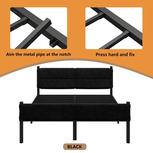 Henshwon Metal Bed Frame,14Inch Full Size Bed Frame with Storage Space,Heavy Duty Sturdy Mattress Foundation,Easy Assembly,No Box Spring Needed,Black Full