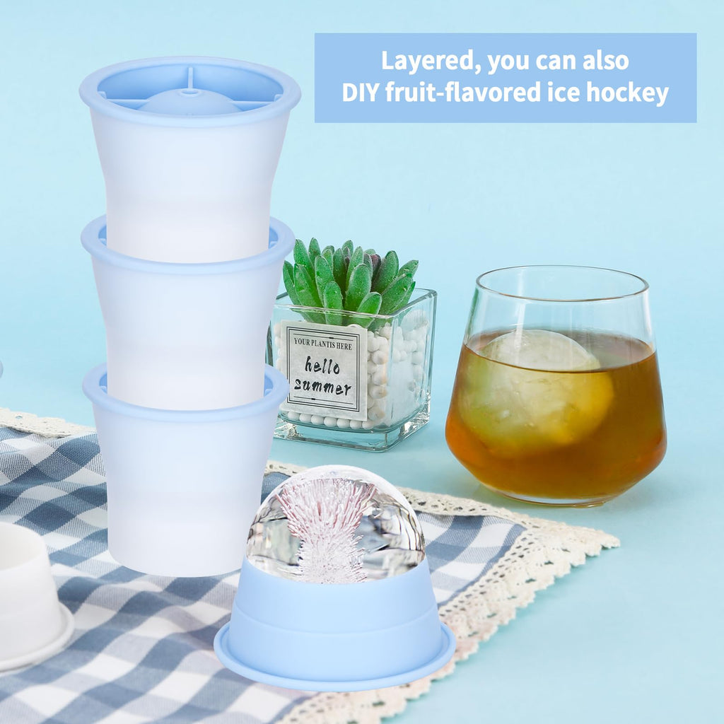 (Upgrade) Ice Molds 6 PCS, Silicone Sphere Ice Mold Maker, Stackable Easy Release Circle Ice Cube Mold with Lids, Spherical Ice Makers with Lids for Whiskey, Cocktails, Bourbon, and Drinks