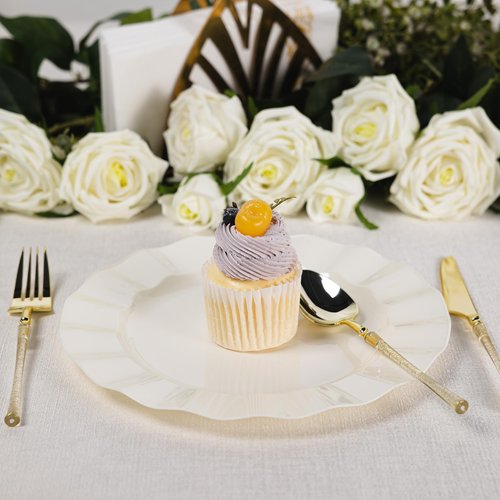 NZVCN 72 Pack Ivory Plastic Plates, 7" Disposable Wave Edge Salad/Dessert Plates Elegant Heavy Duty Plate for Party, Wedding, Thanksgiving, Christmas