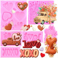 Mujiang Valentine's Day Fondant Molds Heart Rose Truck Silicone Mold Love XOXO Chocolate Candy Molds For Cake Decorating Cupcake Topper Polymer Clay Gum Paste Set Of 6