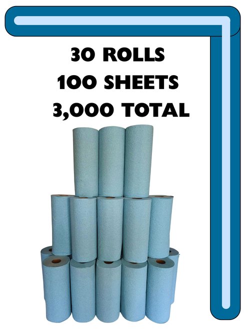 Tuff-Towel Small Roll Towels, 9x10.5 Inch Sheets, 100 Sheets per Roll, 30 Rolls per Case (Blue)
