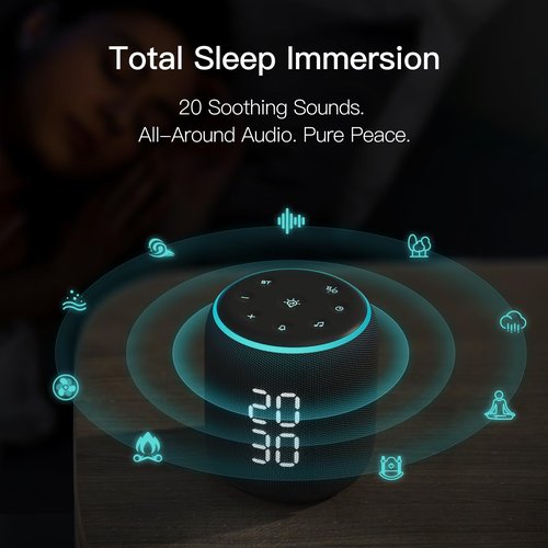 REACHER Sound Machine Alarm Clock for Kids, Portable Sound Machine for Sleep Friendly, Small Rechargable Bluetooth Alarm Clock for Travel, Glow Night Light for Bedroom Nursery Travel Dorm Bedside