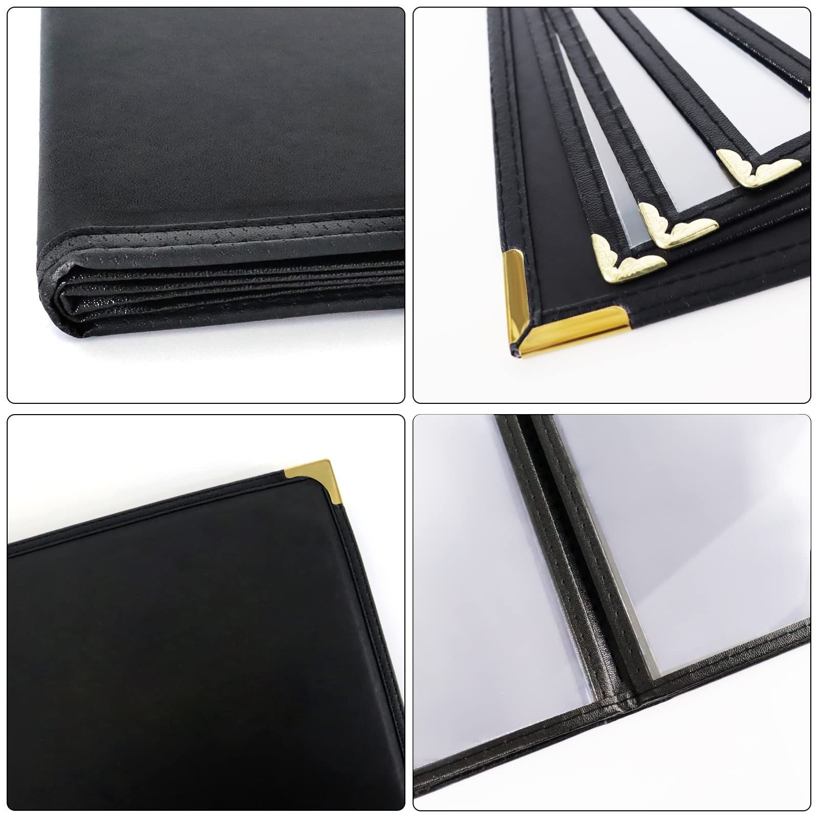 Menu-Covers 8.5 X 11 Restaurant - 2 Pack Menu Sleeve 4 Page 8 View Premium Faux Leather Transparent Black for Bar Cafe Book Folder