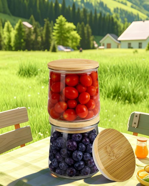 TERESRY 8 Pack Oui Yogurt Jar Lids with 8 Labels, Food-Grade Bamboo Lids for 5Oz Oui Yogurt Jars, Reusable Wooden Canning Covers Perfect for Oui Yogurt Bottle with Airtight Seal Ring(Jar not Included)
