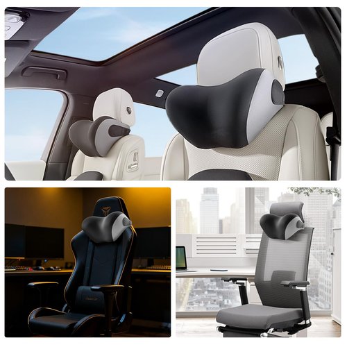 BEBAS Car Headrest Pillow, Memory Foam Neck Support Pillow for Cars - Ergonomically Designed for Long Drives, Travel & Commuting, Pain Relief with Removable & Washable Cover (Black Gray, 1-Pack)