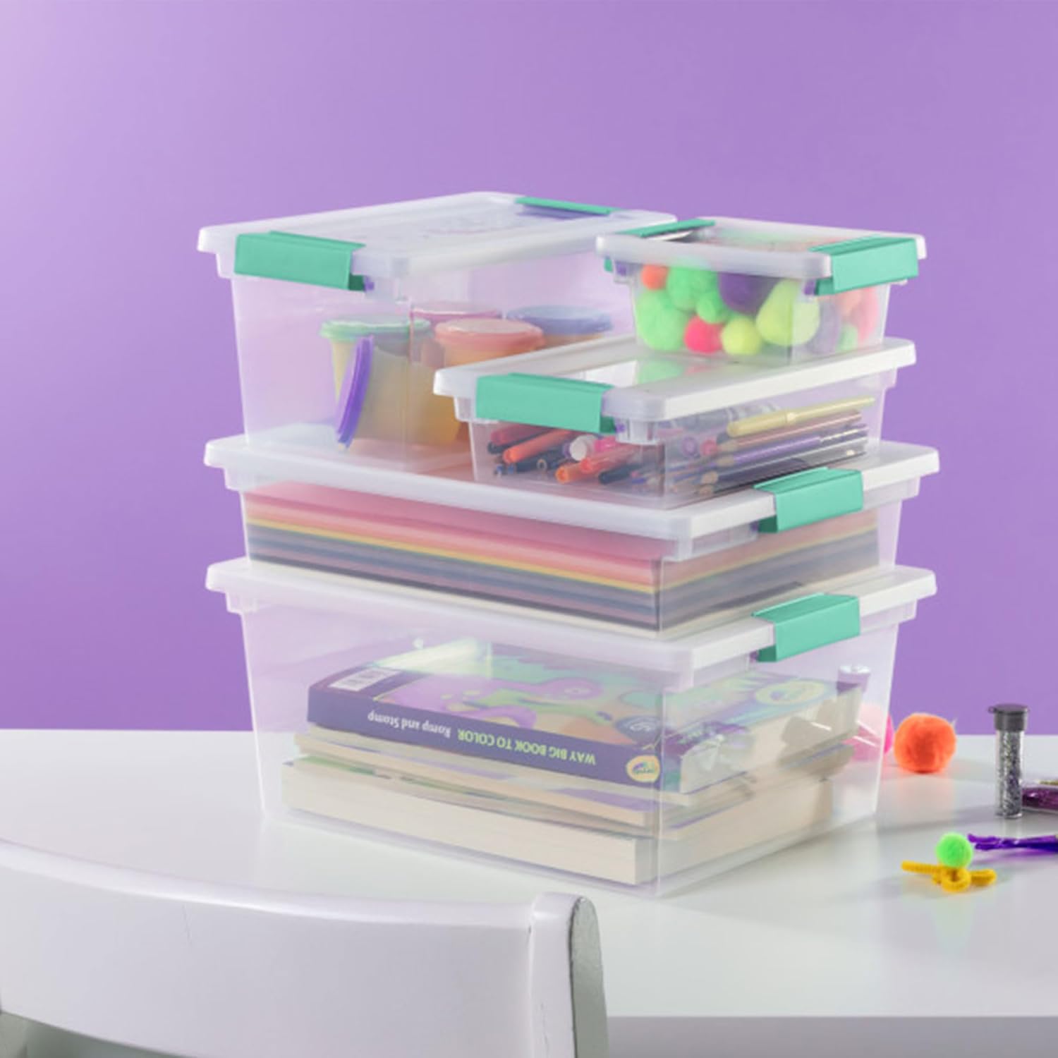 Sterilite 12-Pack Clip Box | Stackable Clear Plastic Bins with Latching Lids for Organized Storage