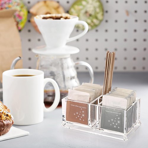 ELLDOO Sugar Packet Holder, Acrylic Sugar Bowl for Restaurant, Tea Bag Organizer, Coffee Stirrers Straws Small Condiments Packet Holder, Sugar Caddy Dispenser for Countertop Coffee Bar