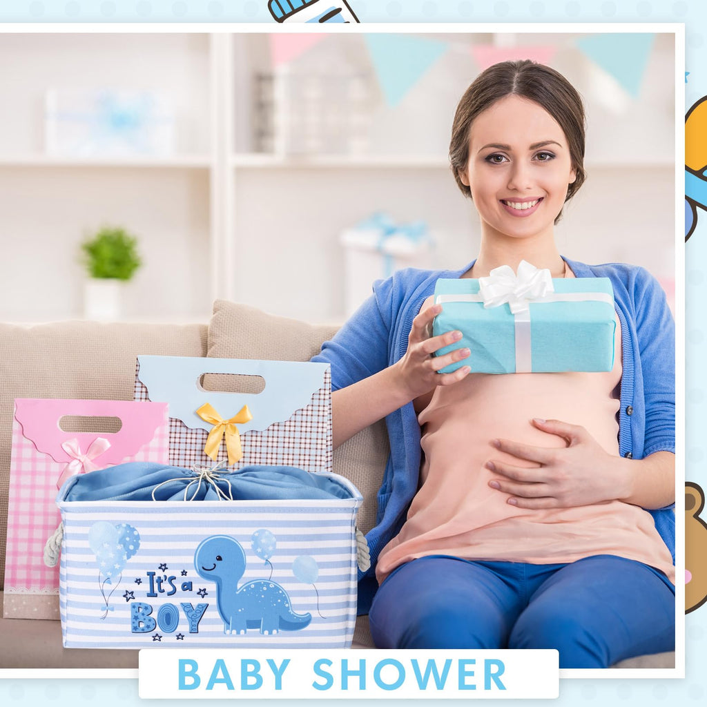 Tiangrid Nursery Storage Dinosaur Baby Storage Basket for Baby Shower Dinosaur Basket with Drawstring Closure 15.75 x 11.81 x 8.27 Inches Collapsible Gift Bin for Diaper Toy Nursery Room