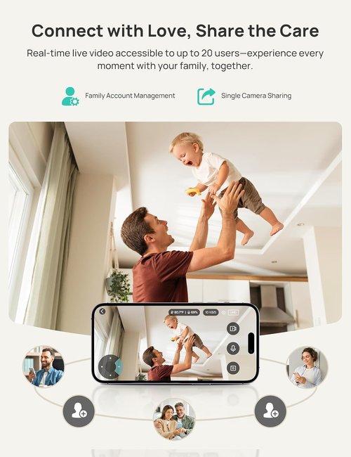 Dr.Care VistaView 5” Smart WiFi Baby Monitor - 2K HD Camera, Night Vision, App Control & 5000mAh Battery