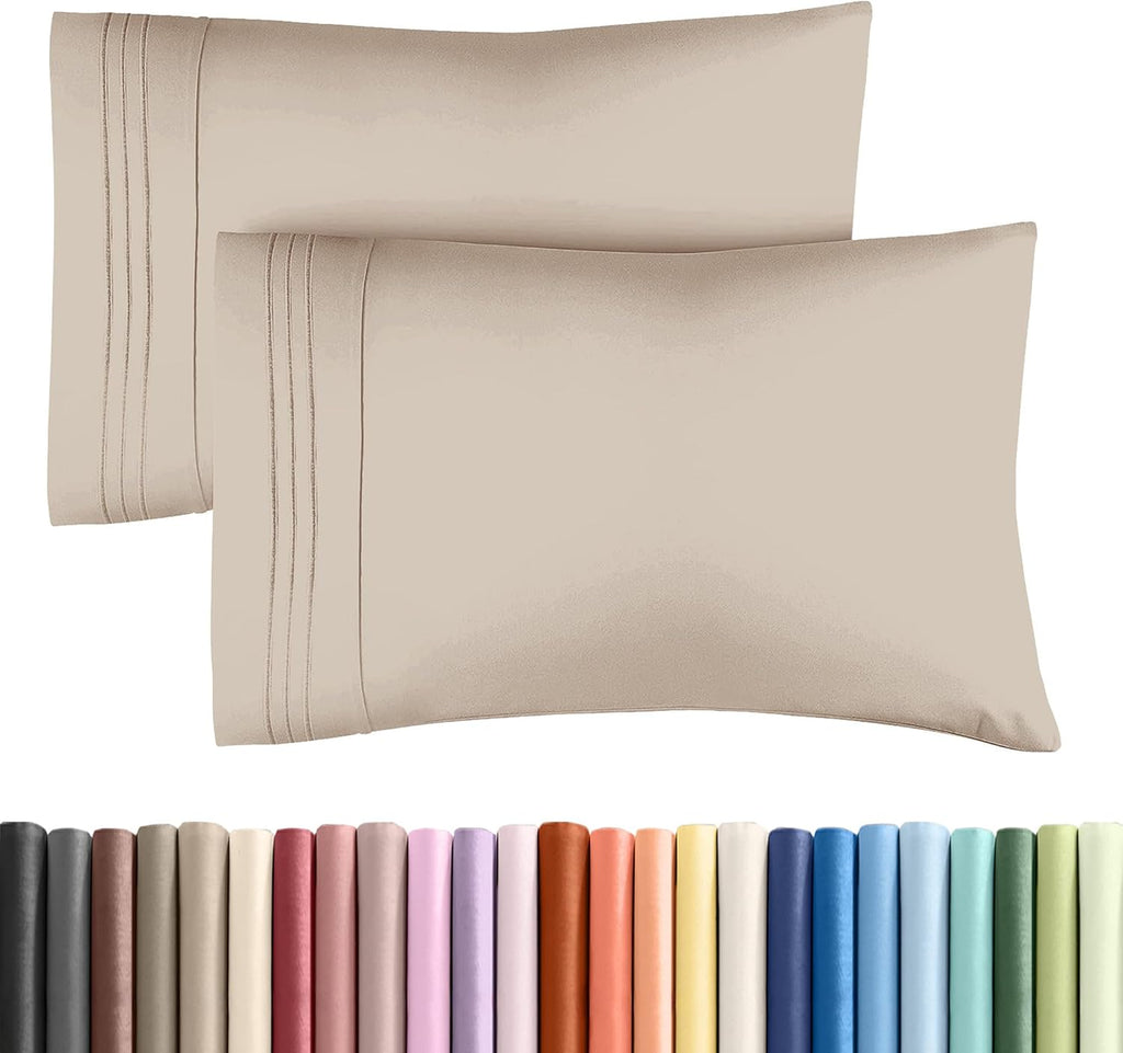 Skiennix Queen Pillow Cases Set of 2 - Ultra Soft Hotel Quality - Wrinkle Free & Stain Resistant - Wheat Color