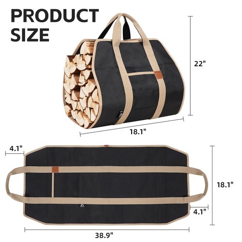 GoCampDirect Firewood Carriers with Handles - 39×18Inch Log Carrier | 1680D Canvas Water Resistant Tote Wood Carrying Bag for Camping Indoor