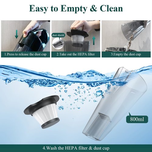 Minthouz Handheld Vacuum Cordless, Strong Suction Car Vacuum Cleaner with LED Light, Long Runtime Hand Vacuum Cordless Rechargeable, Hand Held Vac with Charging Base for Home/Car/Pet/Office