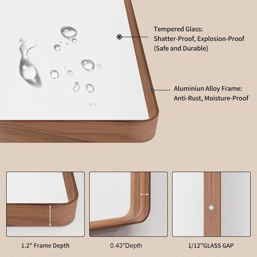 LOAAO Bathroom Mirror - 22X30 Inch Rounded Rectangle Design with Wood Grain Metal Frame | Anti-Rust, Versatile Hanging Options