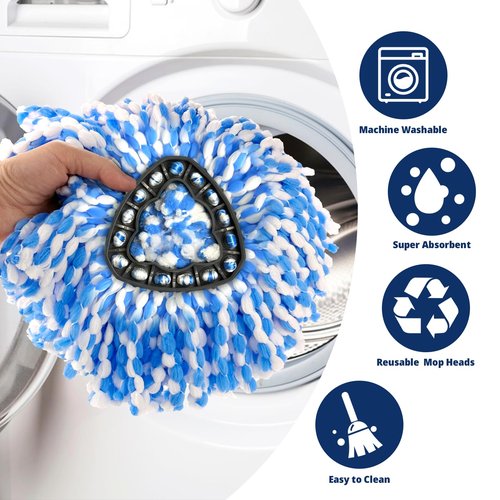 2-Tank Spin Mop Replacement Head, 3 Pack Mop Head Replacement, Microfiber, Machine Washable, Easy to Replace and Deep Cleaning