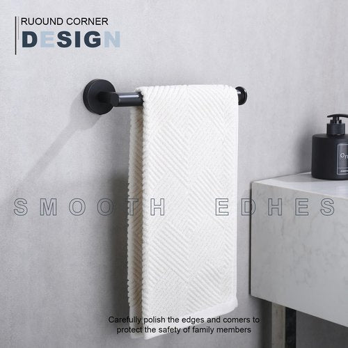 TASTOS Hand Towel Holder Towel Ring, Premium Stainless Steel Hand Towel Bar Heavy Duty Wall Mounted Modern Bath Accessories, 9 Inch Towel Rack for Bathroom Kitchen, Matte Black