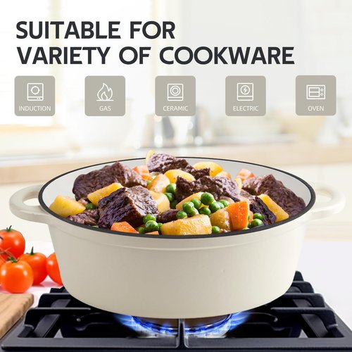 5.5 Quart Oval Enameled Cast Iron Dutch Oven Pot with Lid, Oven Safe up to 550° F & Dishwasher Safe, Sturdy Dutch Oven Cookware