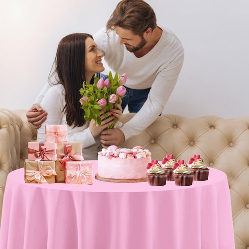 BCCSNNM 12 Pcs Round Valentines Tablecloth,Plastic Red Pink Tablecloths Disposable Table Covers for Valentine's Day Galentines Birthady Engagement Baby Shower Party Decorations,84 Inch