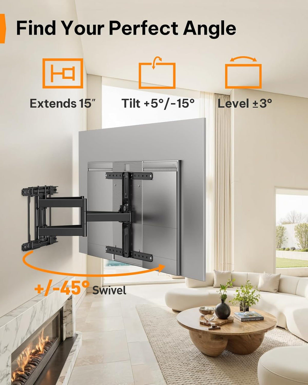 Perlegear Ultra Slim TV Wall Mount - Full Motion Bracket for 42-90" TVs | Fits 16"/24" Studs, Max VESA 600x400mm, Holds 132lbs