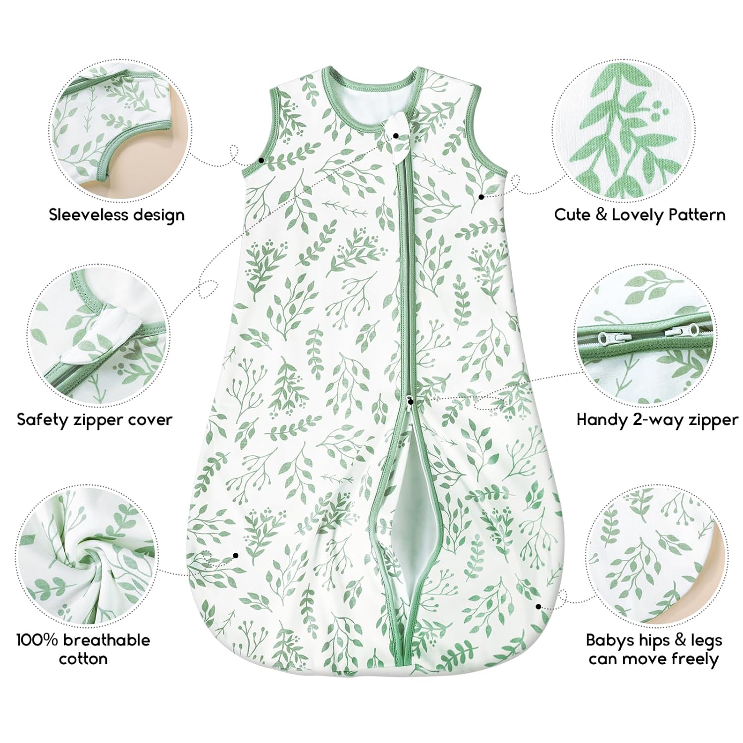 Yoofoss Baby Sleep Sack | 100% Organic Cotton Wearable Blanket for 6-12 Months | 2-Pack, 2-Way Zipper