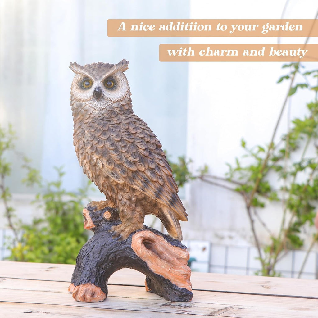 Skiennix Owl Garden Statue - Perching Forest Owl Resin Figurine for Indoor & Outdoor Decor | Yard & Patio Accent