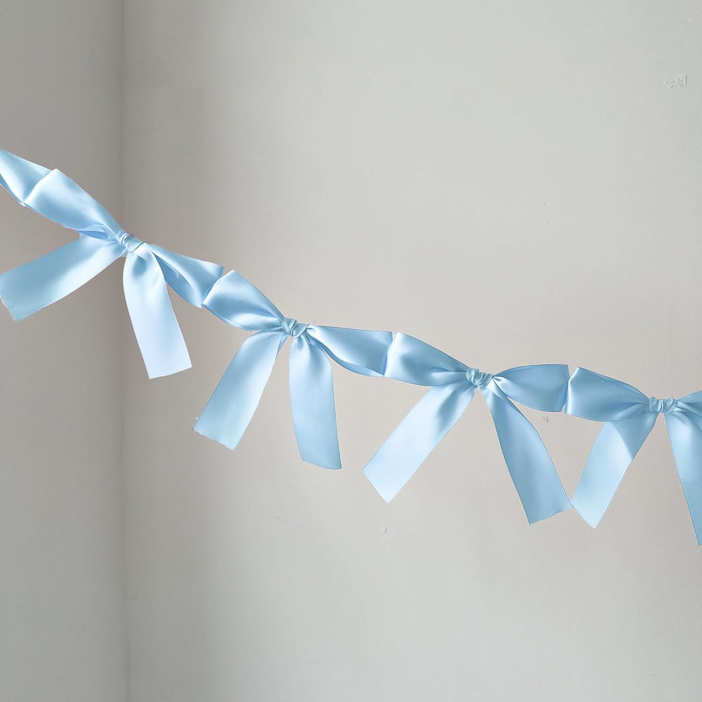 Skiennix Pre-Assembled Blue Bow Garland - 6ft Ready-to-Hang Party Decorations for Baby Showers & Birthdays