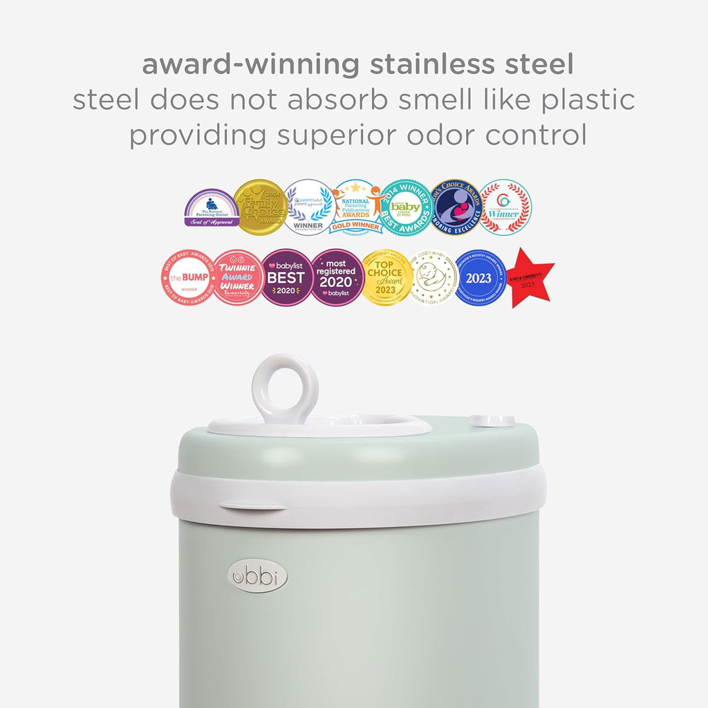 Ubbi Steel Diaper Pail - Odor Locking Design, No Special Bag Needed | Award-Winning Sage Green