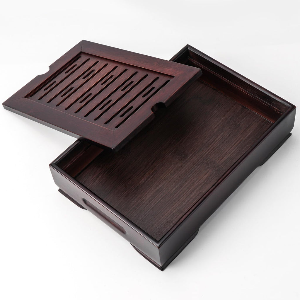 Mini Bamboo Chinese Tea Tray - 11 x 7 inch Japanese Tea Serving Tray, Small Gongfu Tea Table Set with Reservoir Type Water Storage Box (M)