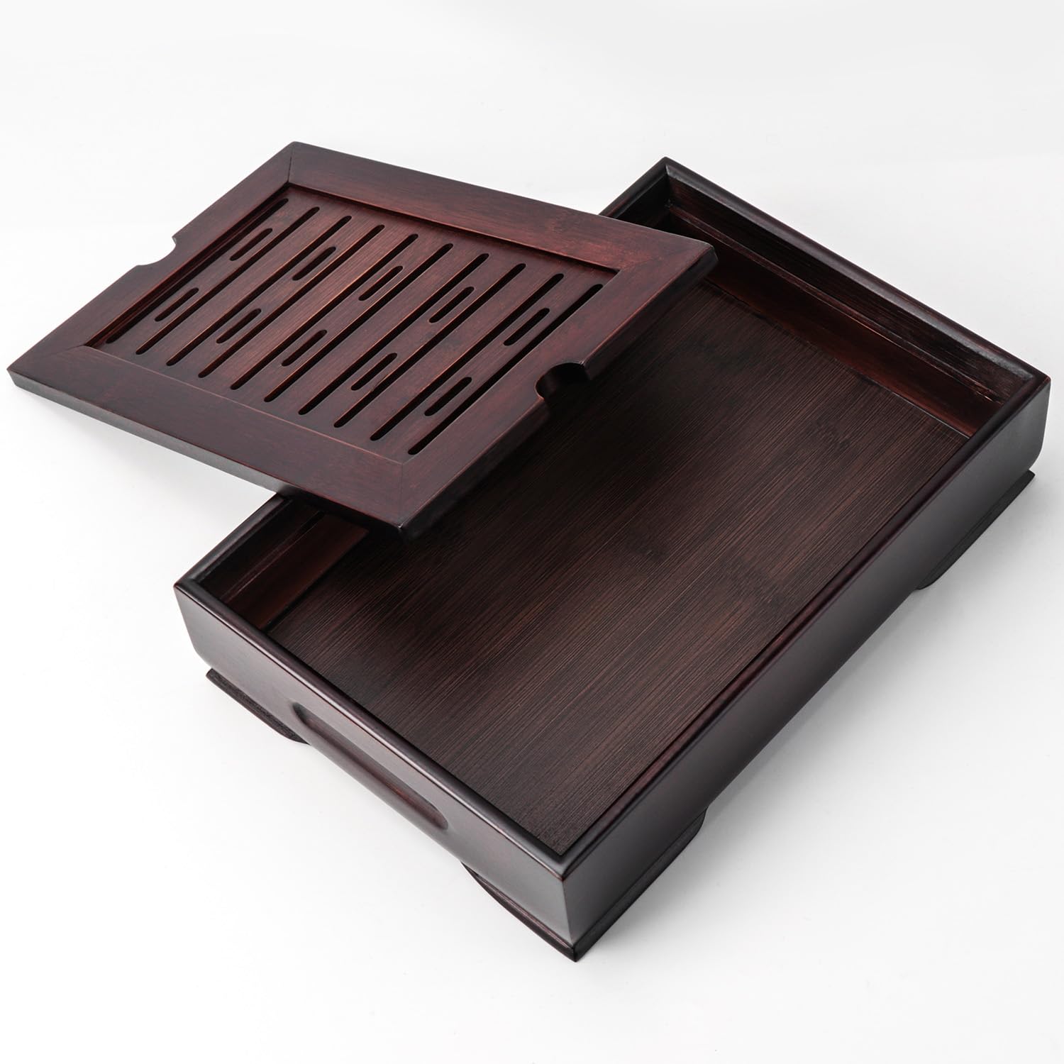 Mini Bamboo Chinese Tea Tray - 11 x 7 inch Japanese Tea Serving Tray, Small Gongfu Tea Table Set with Reservoir Type Water Storage Box (M)