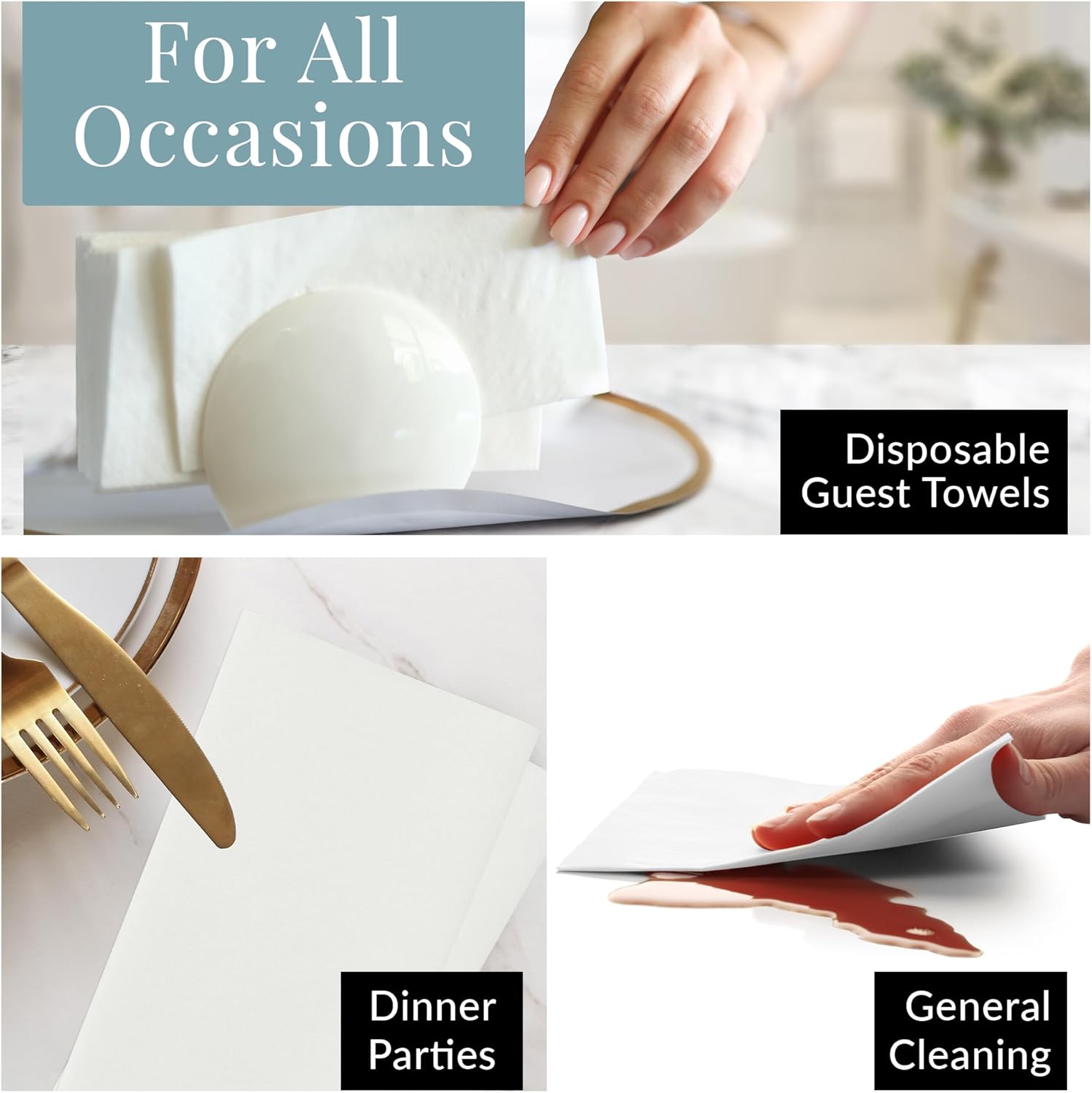 Reli. Disposable Bathroom Napkins - Linen-Feel Guest Towels (60 Pack) | Soft, Absorbent Paper Hand Towels | 12" x 15.75" | White