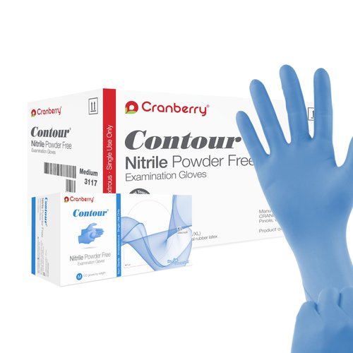 Cranberry USA Cranberry Contour Blue Nitrile Exam Gloves, Case of 1000, Large, 4.2 Mil