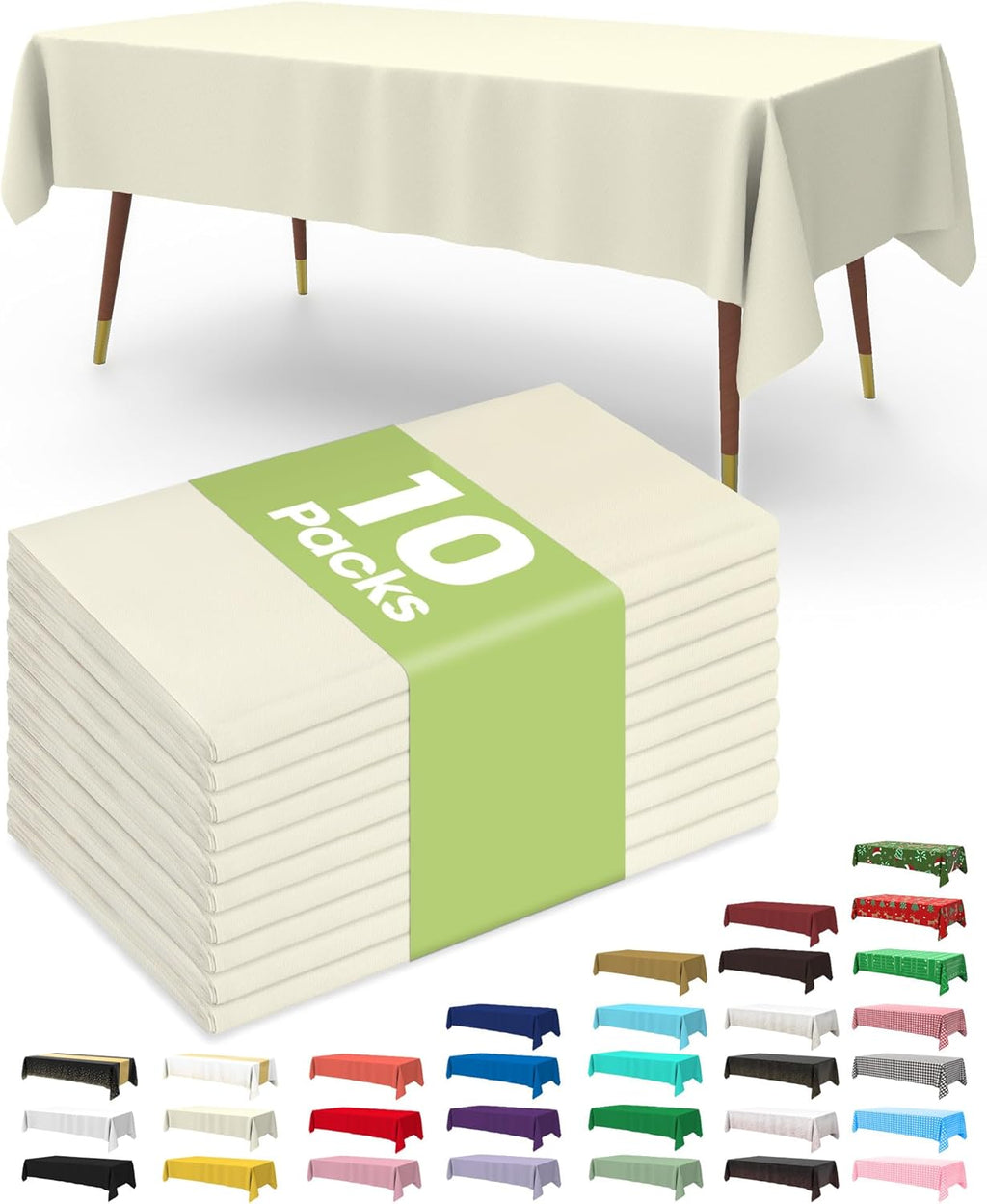 Pureegg Disposable Plastic Table Cloths - 10 Pack, 54 x 108 Inch, Leakproof & Sturdy for Parties, Weddings, Thanksgiving - Beige