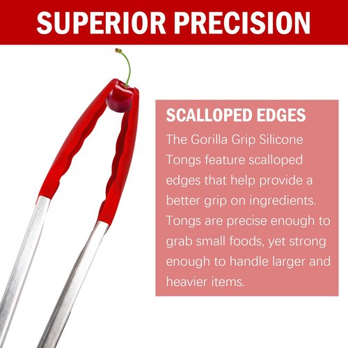 Shanlihong Silicone Kitchen Tongs for Cooking - 9+12 Inch Heat-Resistant Stainless Steel Cooking Tongs with Non-Slip Handle, Non-Scratch Tips for, BBQ, Salad & Air Fryer - 2-PieceRedSet