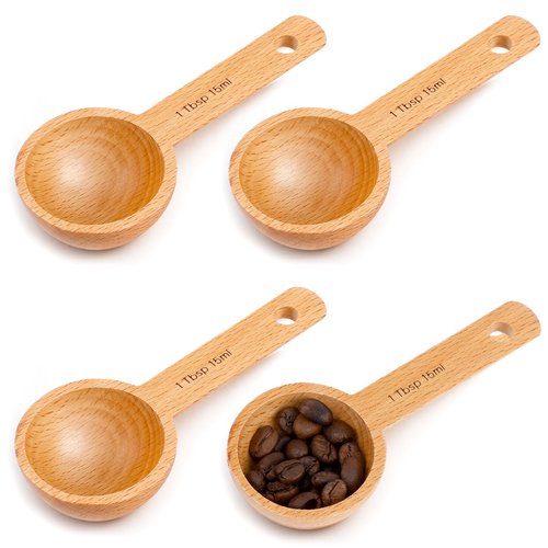 4 Packs Small Tablespoon Measuring Scoops for Canisters, 1 Tablespoon/ 15ml Small Sugar Scoop Wooden Coffee Measuring Scoops for Home Kitchen Ground Coffee Tea Sugar Jars Canisters