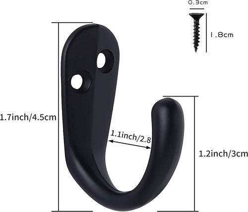 IBosins Coat Hooks - 15PCS Wall Mounted Single Prong Robe Hooks with 30 Screws - Black for Towels, Bags & Hats
