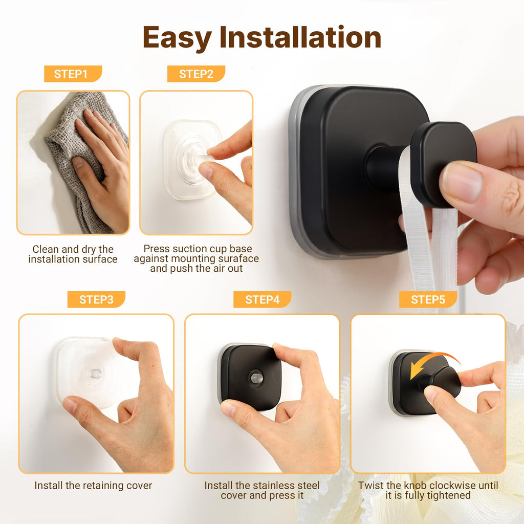 Zrpot 3 PCS Suction Cup Hook for Shower, Suction Cup Hooks for Shower, Door Hooks for Hanging Robe Loofah Removable Wall Hooks for Kitchen Glass Window Black