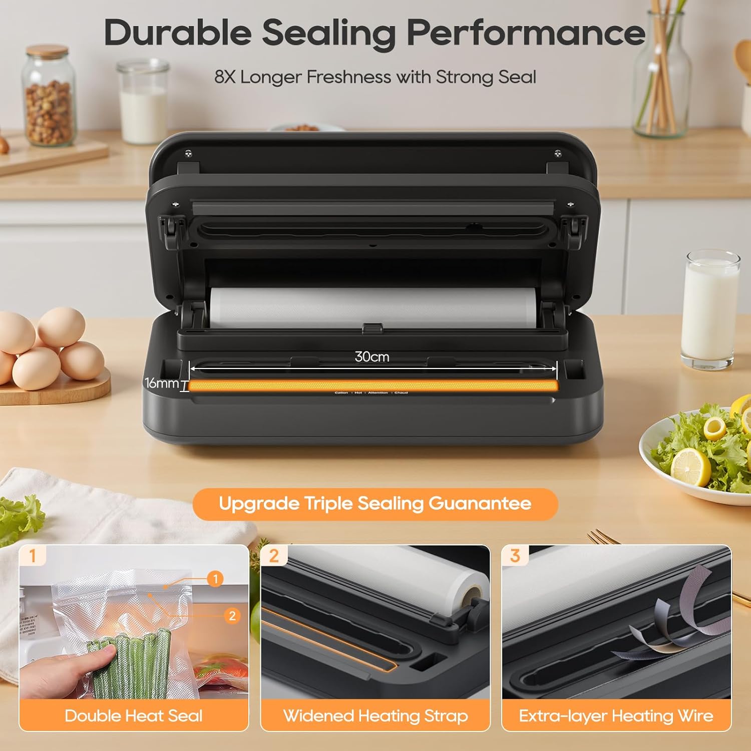 Vacuum Sealer Machine - 90Kpa Food Preservation with Dry, Moist & Liquid Modes | LED Indicator & Built-in Cutter