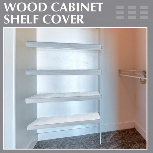 Hoolerry 3 Sets Wire Shelf Covers Wood Wire Rack Covers for Shelving Pantry Closet Removable Closet with 18 Grain Stickers for Pantry Home and Kitchen Organization(24 x 12 Inch,White)