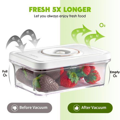 ZKIRON One-Touch Electric Vacuum Seal Food Storage Containers Set of 3 - Automatic Sealer Machine with Airtight Meal Prep Containers - BPA-Free & Stackable for Vegetables, Meat, Fruits (White)