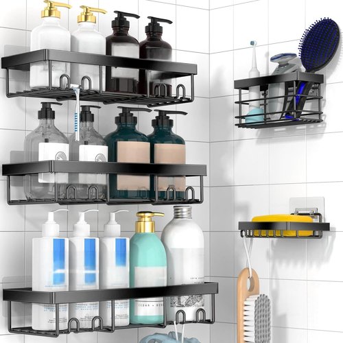 Moforoco Adhesive Shower Caddy Organizer - 5 Pack Corner Shelves for Bathroom Storage & RV Essentials