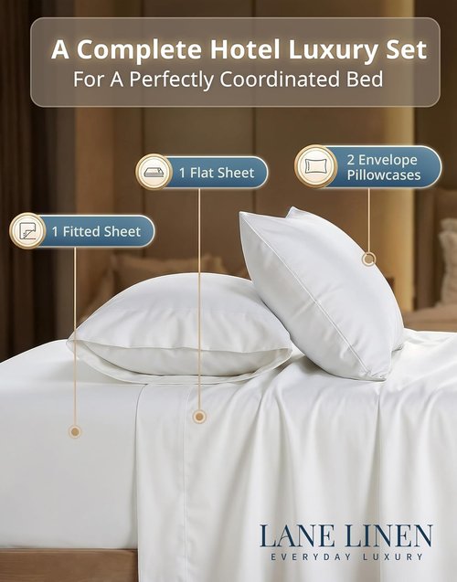 LANE LINEN King Size Sheets Set - 600 Thread Count 100% Cotton, Naturally Cool & Durable - White
