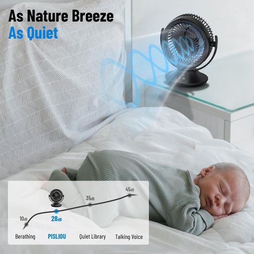 PISLIOU 12000mAh Rechargeable Desk Fan, Portable Air Circulator - 6 Speeds, Timing, 360 Tilt, 90 Oscillating, Small Quiet Cooling for Bedroom, Home Office, Outdoor, Battery Operated