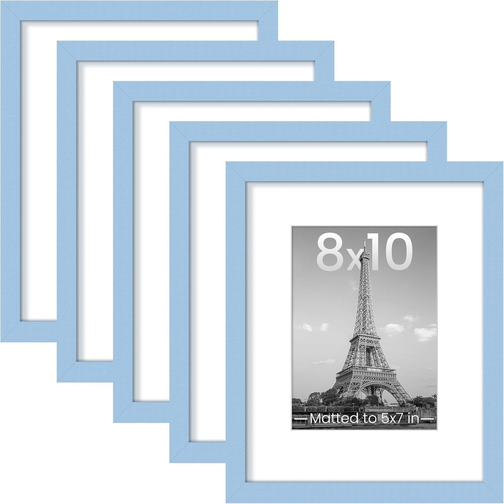 Upsimples 8x10 Picture Frame Set of 5 - Display 5x7 or 8x10 Photos | Stylish Blue Wall Gallery Frames