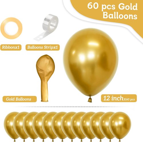 Gold Balloons | 60 PCS Metallic 12-Inch Gold Balloons for Birthday, Baby Shower & Party Decor