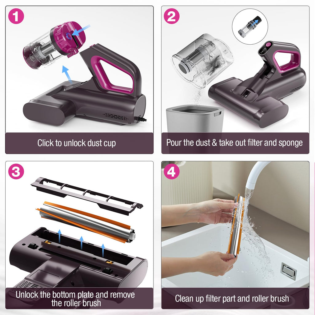 BYHUME Mattress Vacuum Cleaner, 17Kpa 650W Bed Vacuum Cleaner, 273nm UV-C Light & Ultrasonic 145°F Heating, 80000 RPM/Min Brushroll Rotation, Wide Suction Port for Pillows Cribs Sofa, Black Corded