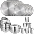 24 PCS Stainless Steel Dinnerware Set, Includes 12PCS 6.7 & 10.2 in Plates, 6 Pieces Bowls and 6 Pieces Cups, 304 Reusable Camping Mess Kits for Home Kitchen, Dorm and Outdoor Picnic (Silver)